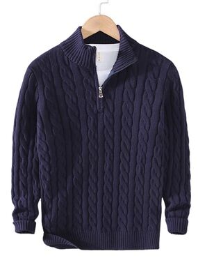 NWT Cross & Crown Men's Cable Knit Quarter-Zip Sweater - Navy Sz L